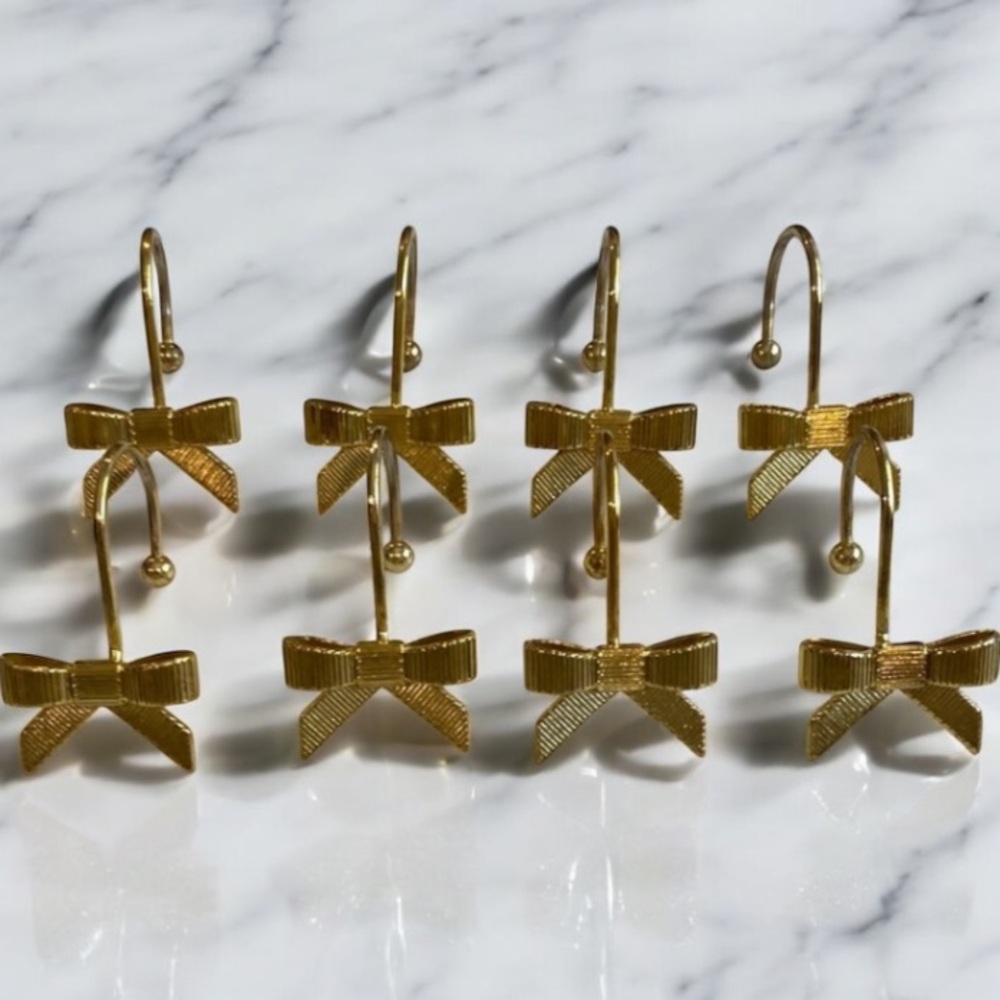 Gold Bow Shower Curtain Hooks, Bathroom Set of 8 Decor Gift